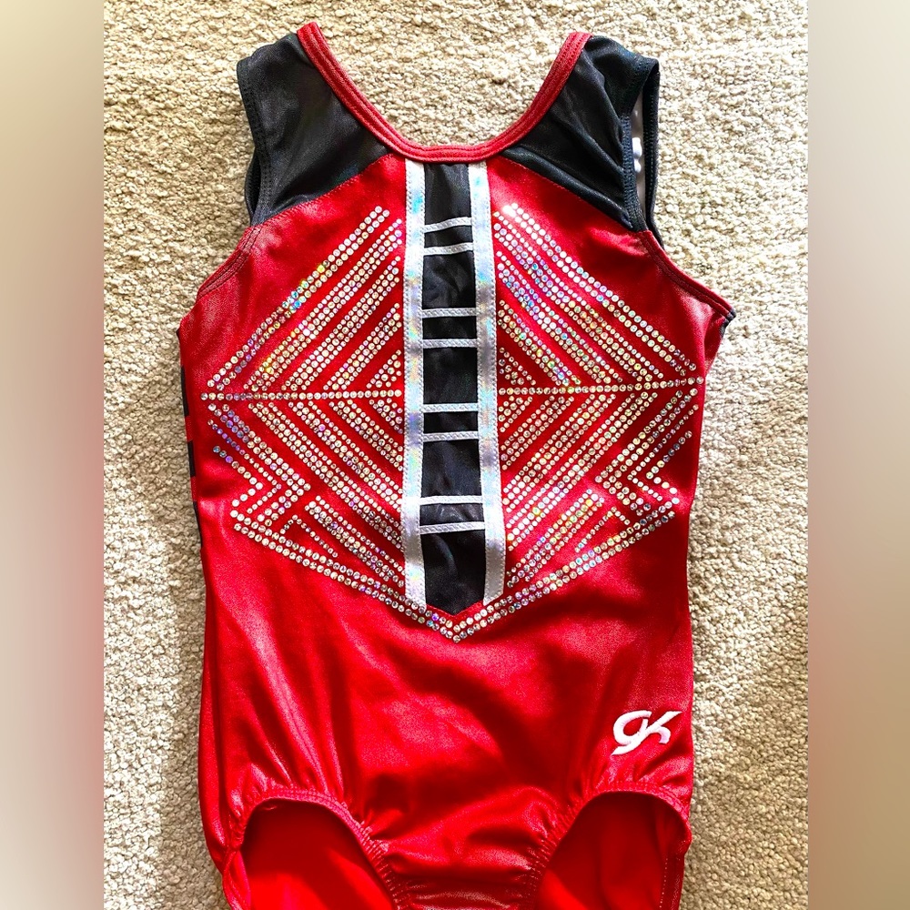 Gorgeous red black GK elite gymnastics leotard sz AS